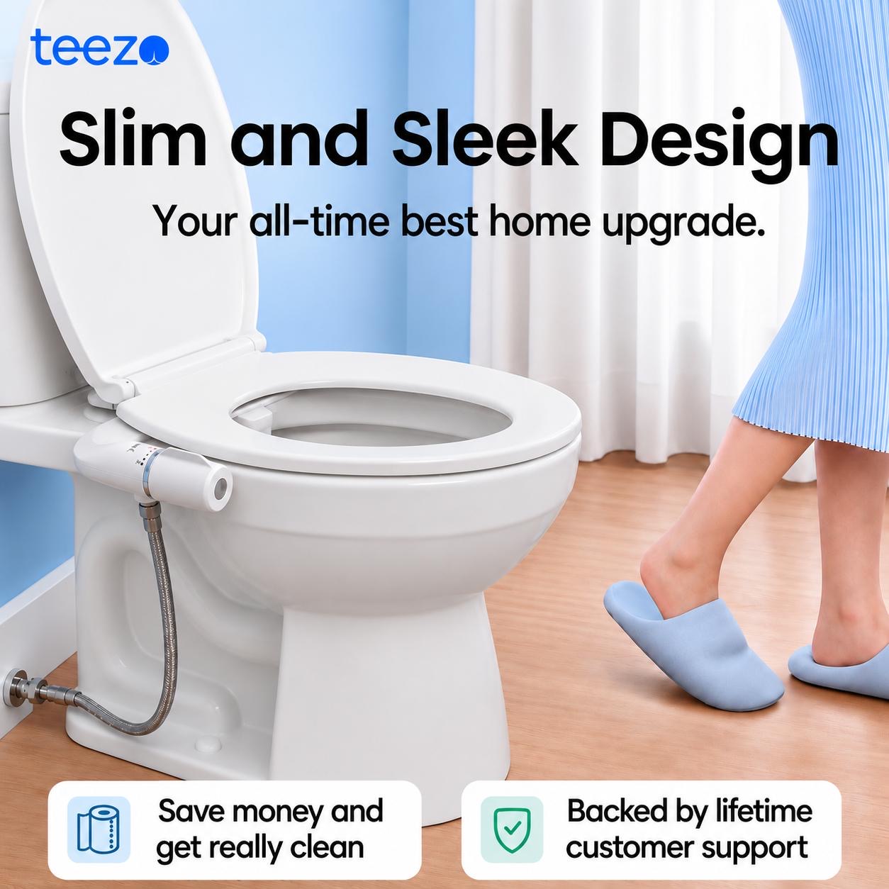 teezo slim and sleek bidet design installed on a toilet