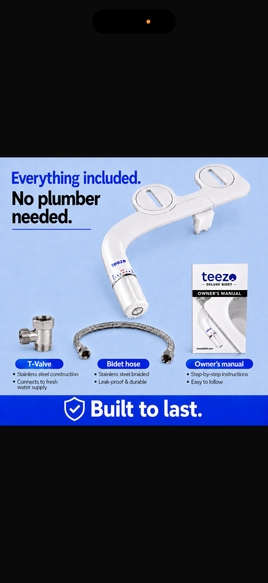 Everything included in the teezo Deluxe Bidet box — no plumber needed
